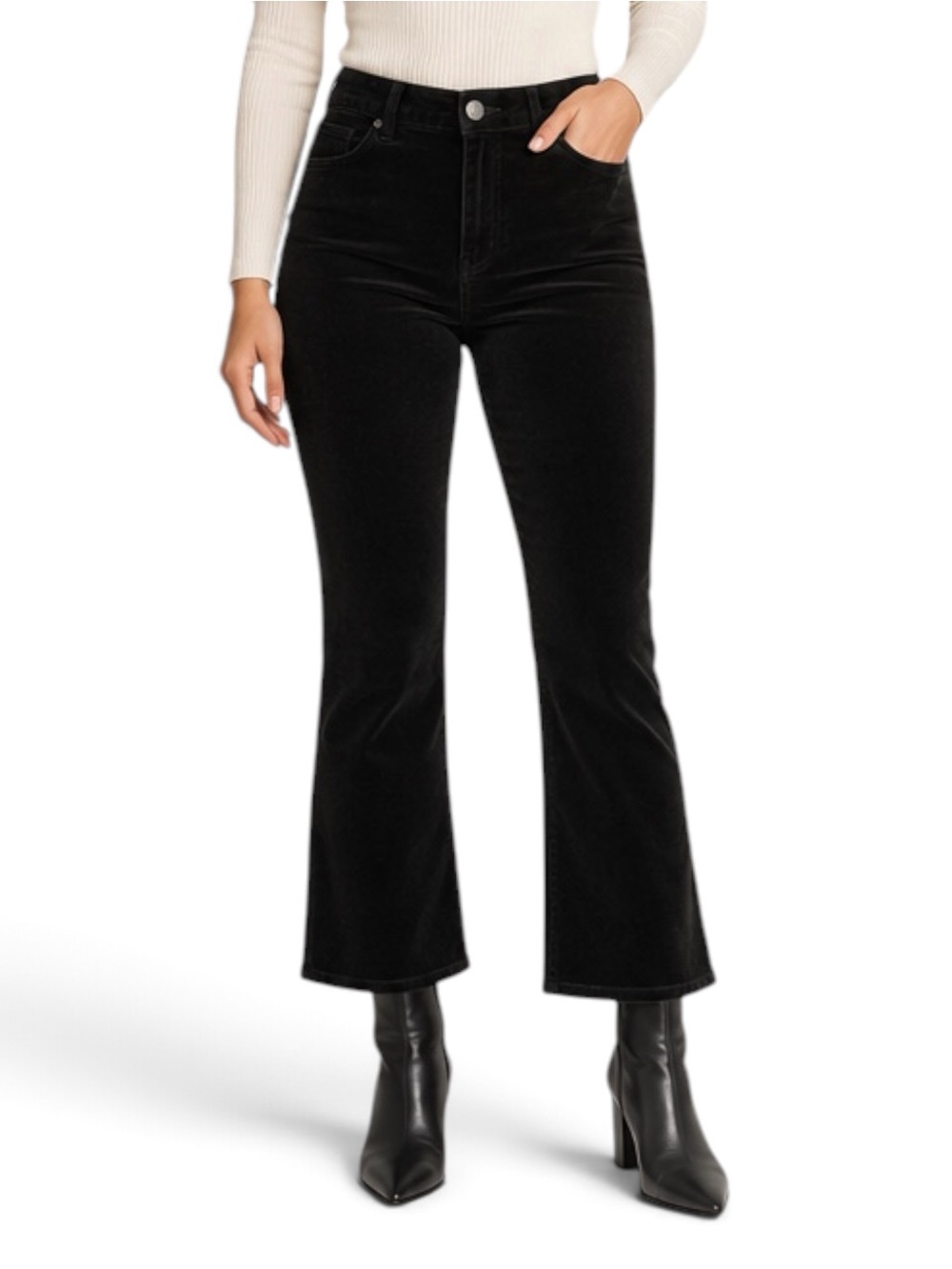 FRAME Le Crop Mini Boot Velveteen Pants 33 Black Kick Flare NWT